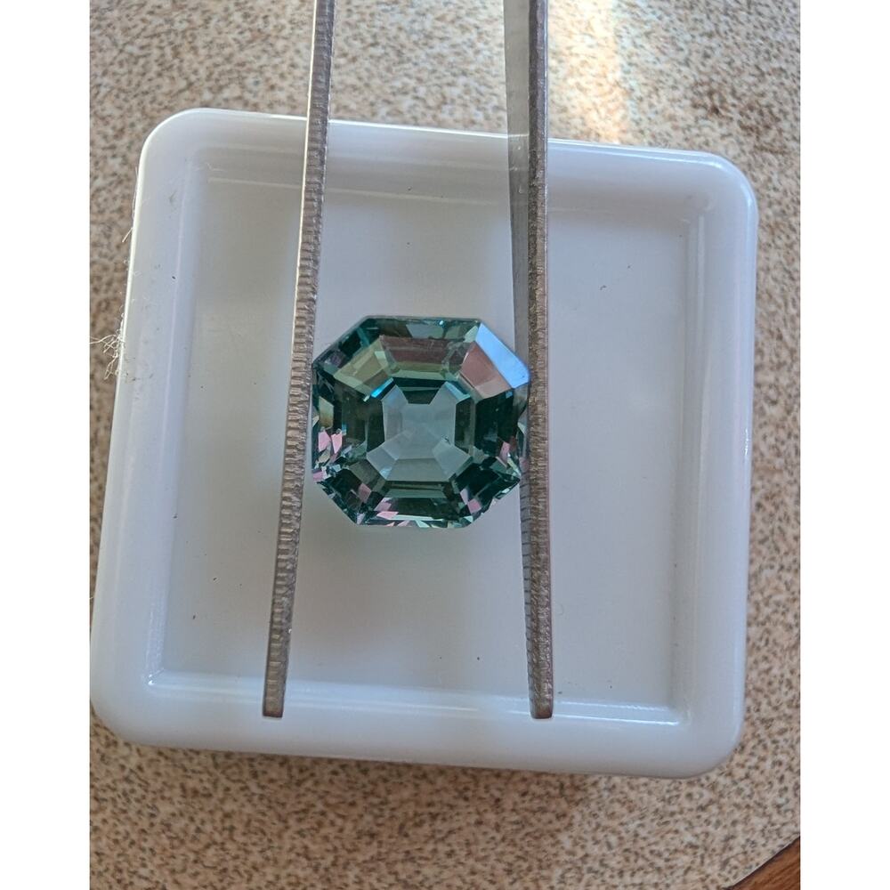 4.5 Carat Asscher Cut Teal Green Sapphire Loose Gemstone Recrystallized Gem